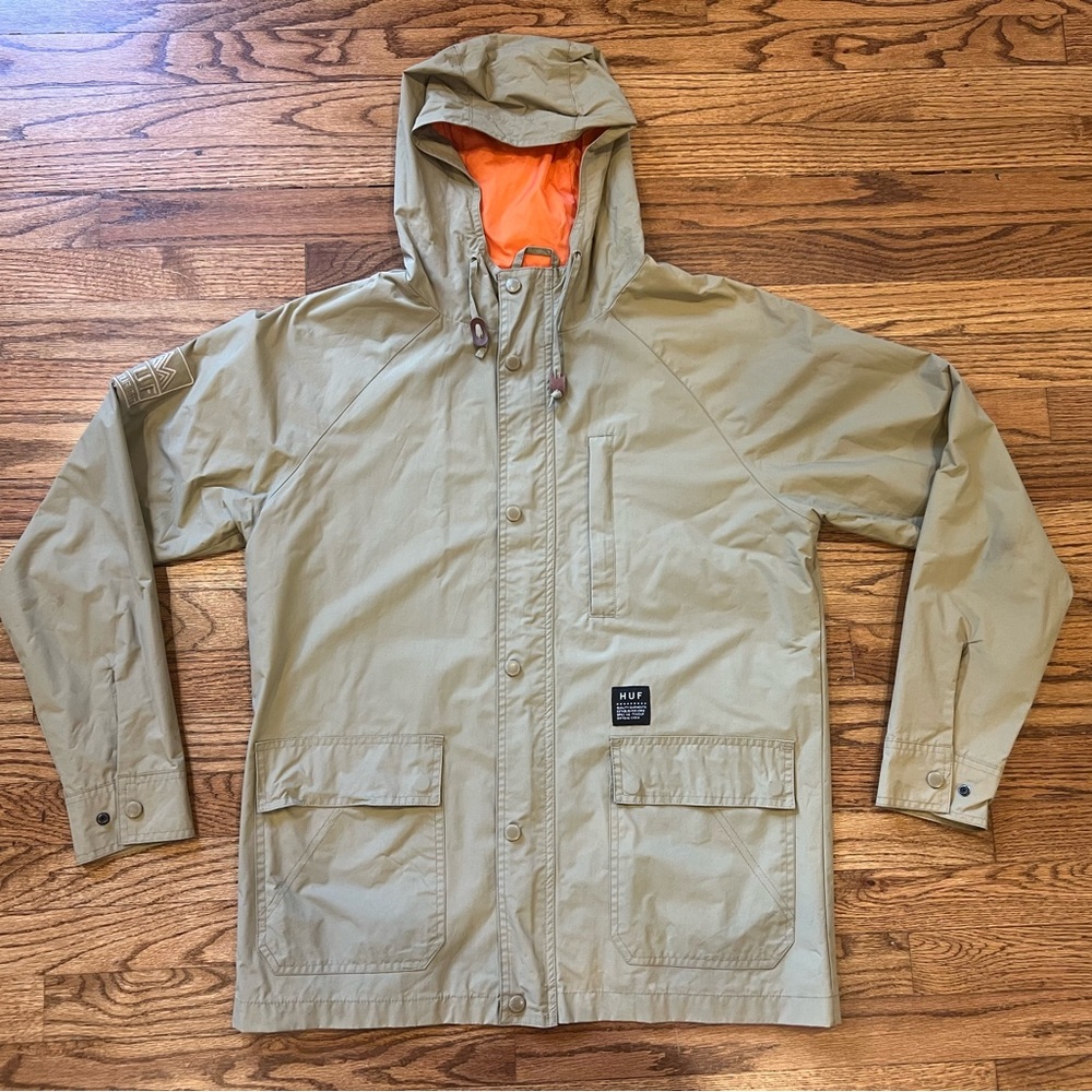 Mens HUF Ascent Mountain Parka Rain Vintage Jacket Coat Khaki Orange Sz Medium